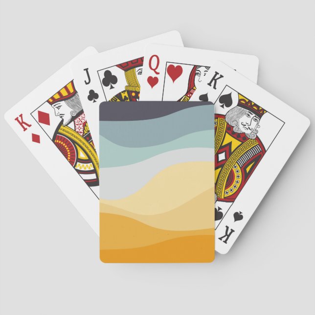Baraja De Cartas océano ondulado de estilo retro azul y amarillo (Reverso)