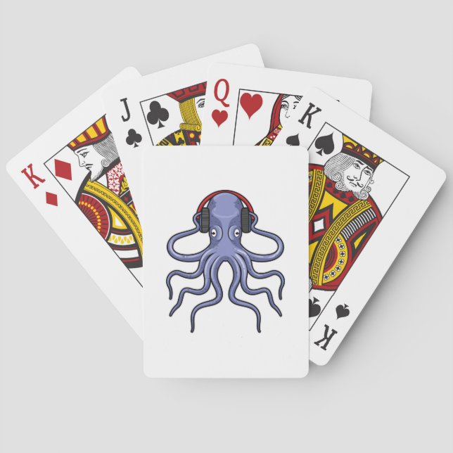 Baraja De Cartas Octopus en la música con auriculares (Reverso)