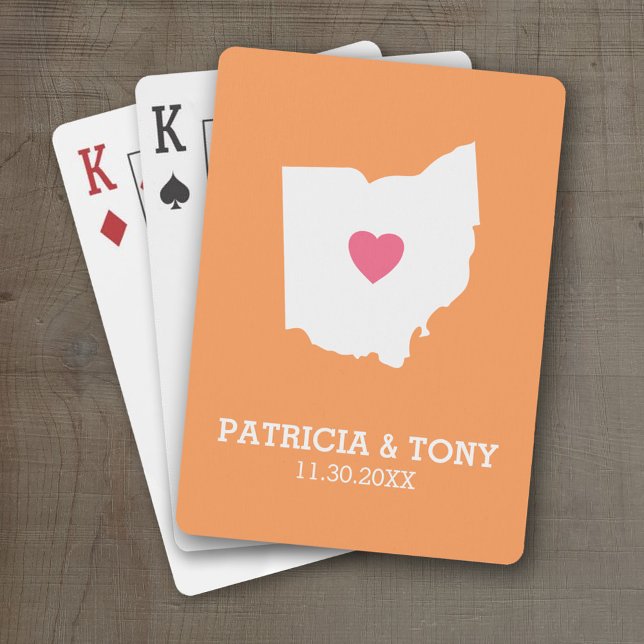 Baraja De Cartas Ohio Map Home State Love with Optional Heart (Personalized Playing Cards with a State Map, Movable Heart and Name)
