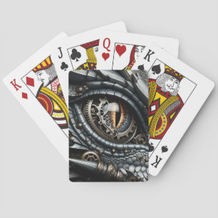 Baraja De Cartas Ojo de dragón steampunk en primer plano Arte de IA