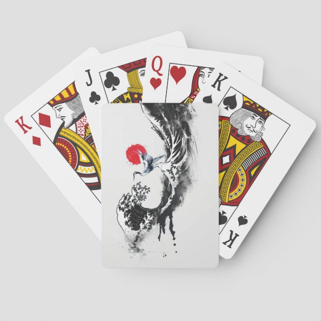 Baraja De Cartas Ola japonesa, garza, arte mínimo de pintura (Reverso)