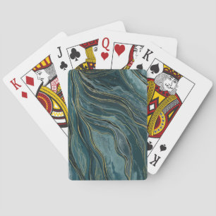 Baraja De Cartas Olas de acuarela abstracta azul teal dorado Geoda