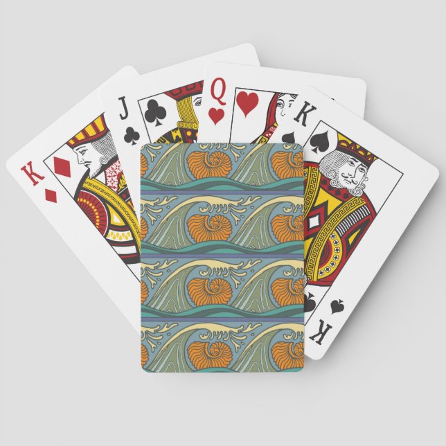 Baraja De Cartas Olas del océano azul Nautilus Seashell Pattern Nou (Reverso)