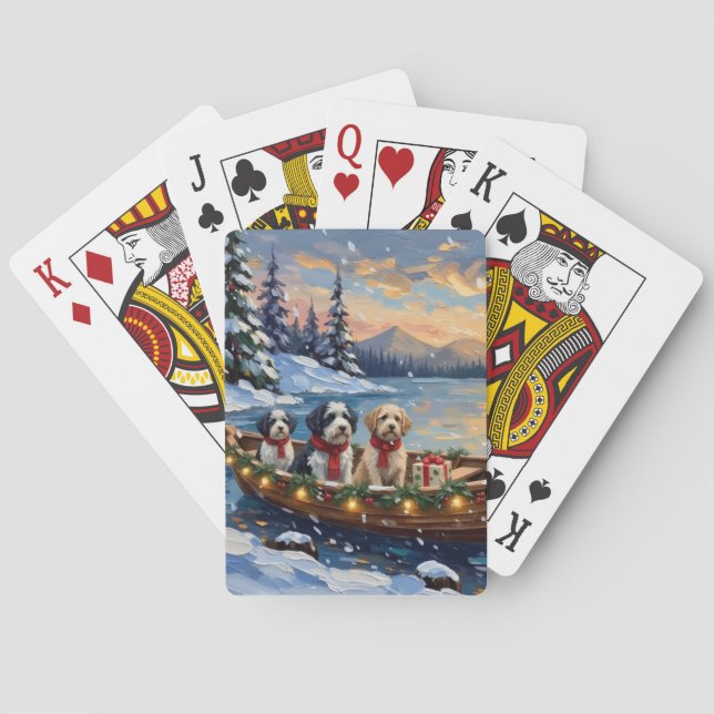 Baraja De Cartas Old English Sheepdog Christmas Boat Holiday (Reverso)