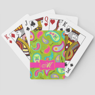 Baraja De Cartas Olive Green Fuchsia Pink Modern Paisley Monograma