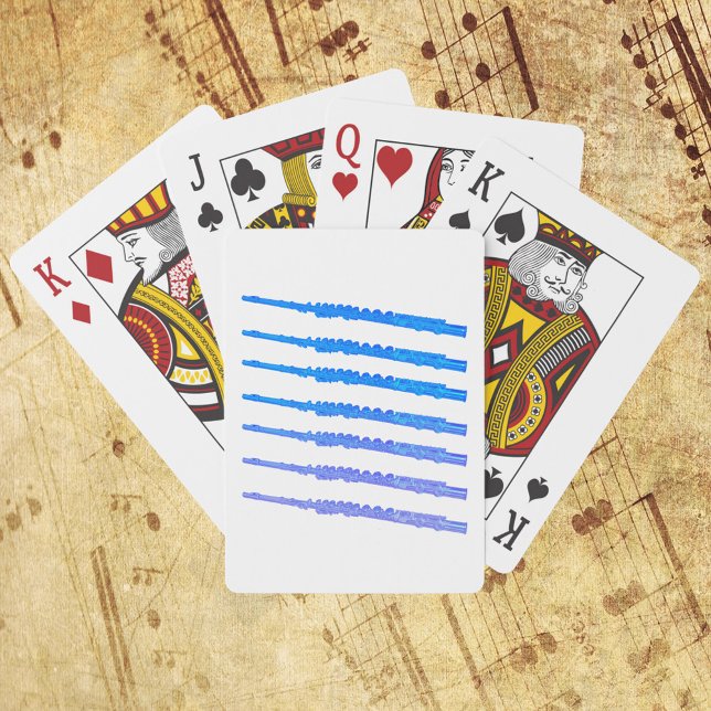 Baraja De Cartas Ombre de patrón de flauta (A deck of playing cards with a pattern of blue flutes.)
