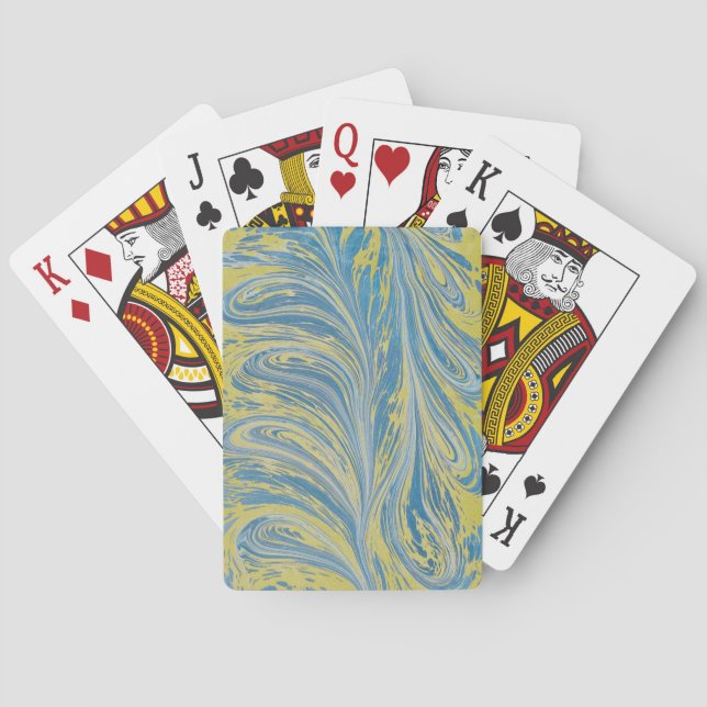 Baraja De Cartas Onda Abstracta Azul Y Oro (Reverso)