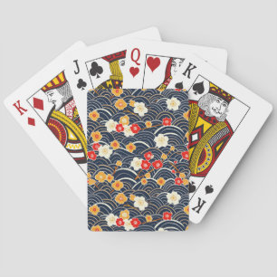 Baraja De Cartas Onda Japonesa de Ciruela Floral Patrón Floral en A