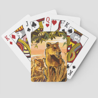Baraja De Cartas Orange Brown Wildlife Safari Lioness Drawing 