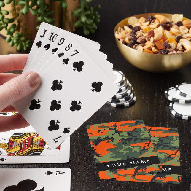 Baraja De Cartas Orange Camouflage Pattern, Your name, Personalize (In Situ)