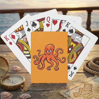 Baraja De Cartas Orange Octopus Cartoon Ocean Sea Creature