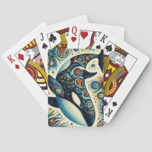 Baraja De Cartas Orca Asesina Ballena Floral Whimsical Playa Náutic