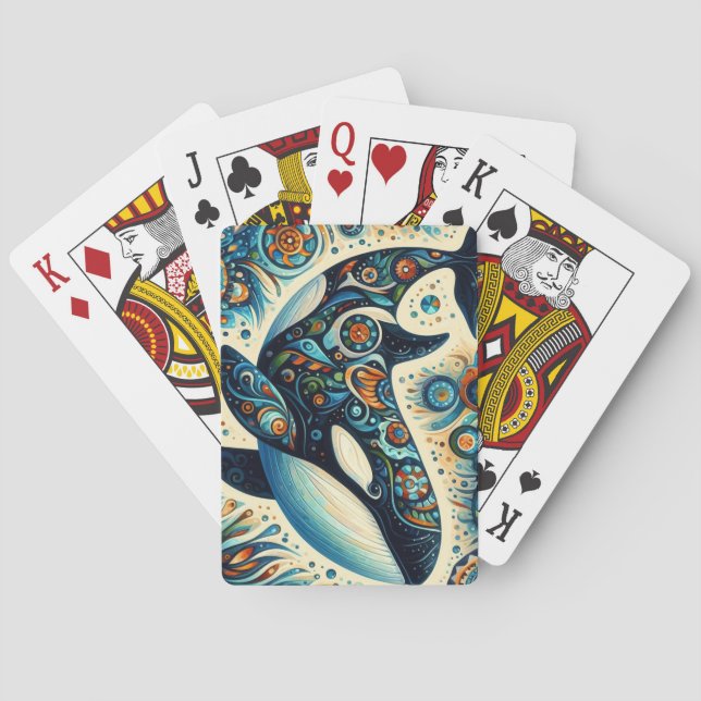 Baraja De Cartas Orca Asesina Ballena Floral Whimsical Playa Náutic (Reverso)