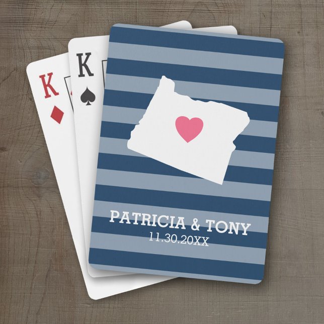 Baraja De Cartas Oregon Map Home State Love with Optional Heart (Personalized Playing Cards with a State Map, Movable Heart and Name)