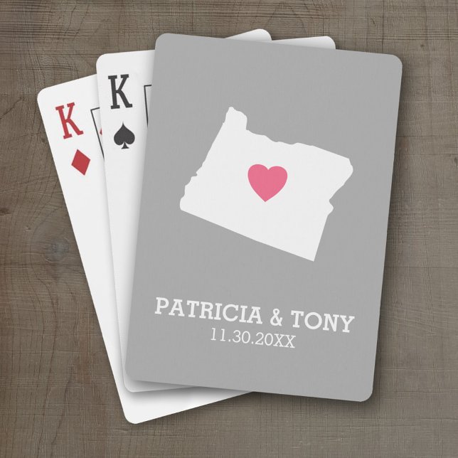 Baraja De Cartas Oregon Map Home State Love with Optional Heart (Personalized Playing Cards with a State Map, Movable Heart and Name)