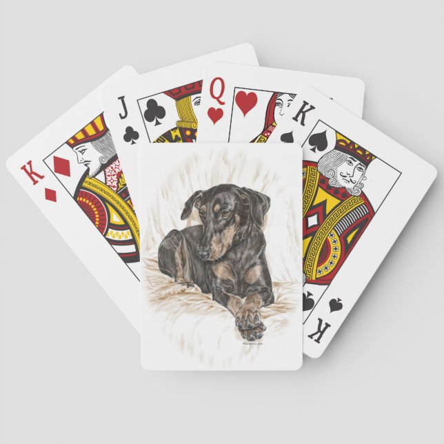 Baraja De Cartas Orejas naturales del perro Doberman (Reverso)