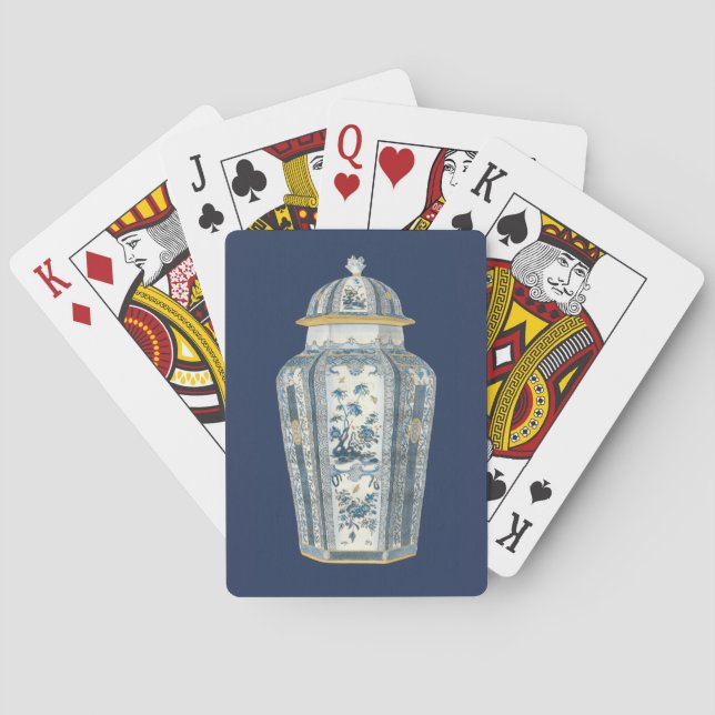 Baraja De Cartas Orgullo asiático decorativo en azul y blanco (Reverso)