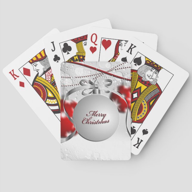 Baraja De Cartas Ornamento navideño en plata y rojo (Reverso)