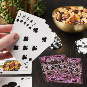 Baraja De Cartas Ornamento rosa gótico con cráneo personalizado