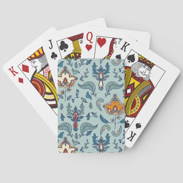 Baraja De Cartas Ornate floral pattern on a pale blue background (Reverso)
