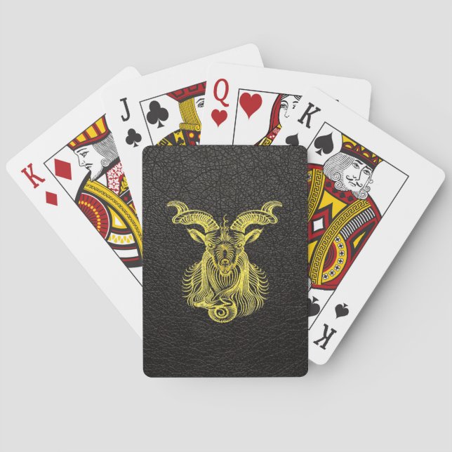 Baraja De Cartas Oro de Capricornio sobre cuero (Reverso)