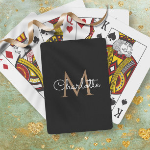 Baraja De Cartas Oro Negro Monograma Elegante Escritura Femenina
