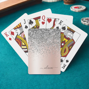 Baraja De Cartas Oro Rosa - Monograma plateado Purpurina rosado Rub