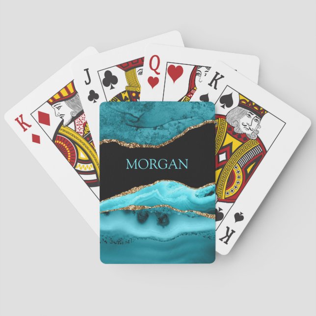 Baraja De Cartas Oro y Agate Verde azulado, Purpurina, nombre Verde (Reverso)