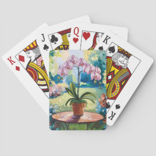 Baraja De Cartas Orquídea en un arte botánico de pintura en maceta
