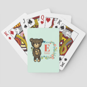 Baraja De Cartas Oso Cubierto, Flor Amarilla y Monograma de flor fl
