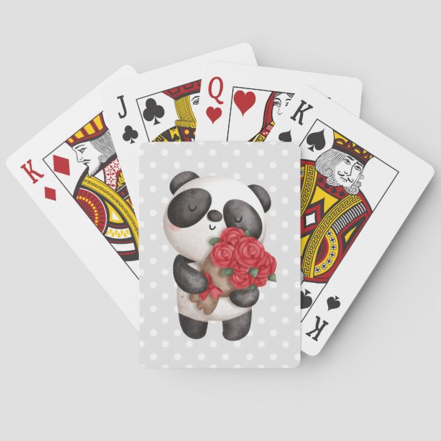 Baraja De Cartas Oso de Panda con Rose Bouquet (Reverso)
