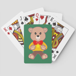 Baraja De Cartas Oso de peluche con corbatín sobre verde