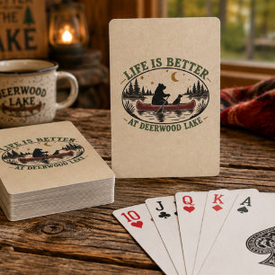 Baraja De Cartas Oso divertido perro en canoa Lago Deerwood
