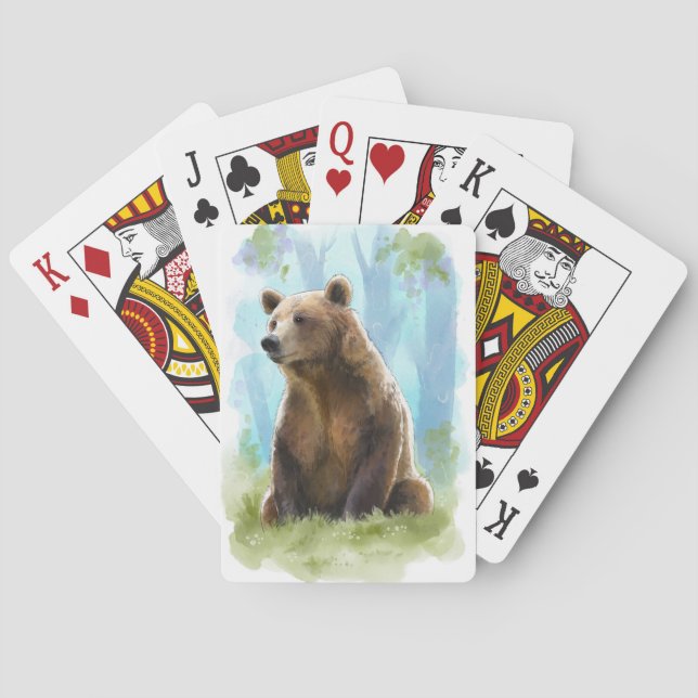 Baraja De Cartas Oso marrón, oso pardo jugando cartas- acuarela (Reverso)