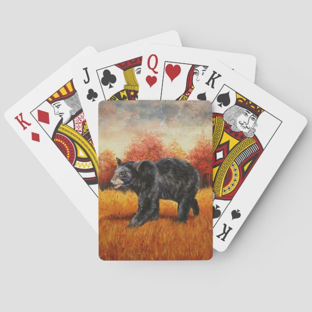 Baraja De Cartas Oso Negro en el bosque otoñal (Reverso)