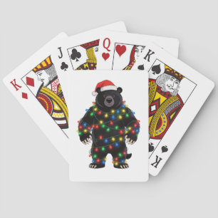 Baraja De Cartas Oso Negro Santa Sombrero Luces de Navidad Alegre