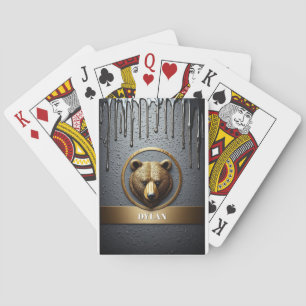 Baraja De Cartas Oso Negro y Dorado con Diseño de Nombre Personaliz
