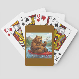 Baraja De Cartas Oso Pardo Divertido en Kayak Dibujo Animado