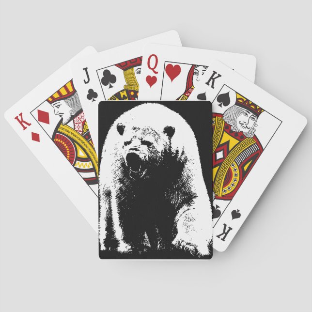 Baraja De Cartas Oso Polar de Arte Pop Blanco y Negro (Reverso)