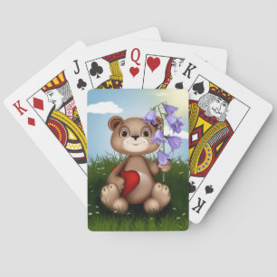 Baraja De Cartas Oso sosteniendo ramo de flores-30926