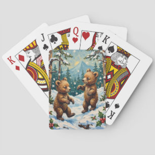 Baraja De Cartas Osos de peluche vintage jugando en la Navidad neva