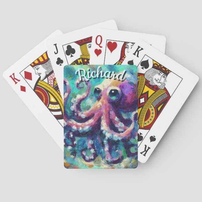 Baraja De Cartas Otopus Nautical Beach Coastal Personalizado (Reverso)