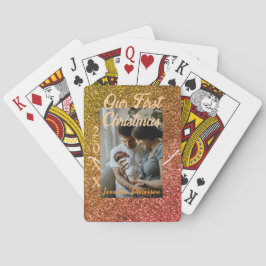 Baraja De Cartas Our first Christmas orange red glitter photo year