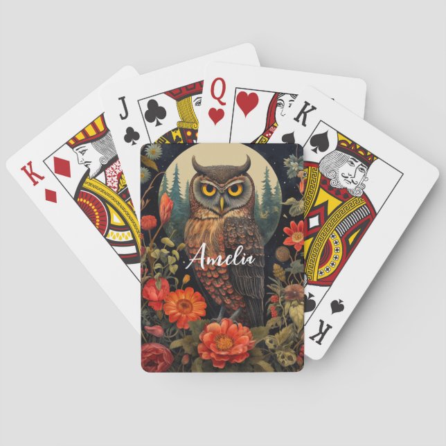 Baraja De Cartas Owl at Night with a Full Moon (Reverso)