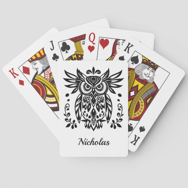 Baraja De Cartas Owl Lovers Rustic Woodlands Black White Bohemian (Reverso)