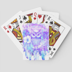 Baraja De Cartas Owl Totem Dreamcatcher Floral Feather Tint Purple