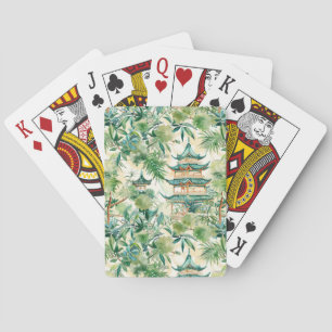 Baraja De Cartas Pagoda asiática acuarela en paisaje verde (12)