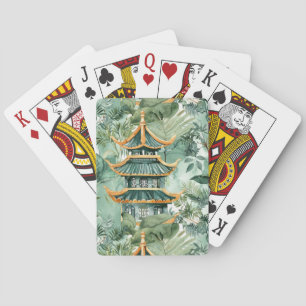 Baraja De Cartas Pagoda asiática acuarela en paisaje verde (6)