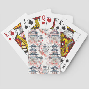 Baraja De Cartas Pagoda china acuarela con flores de cerezo (4)