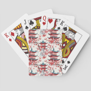 Baraja De Cartas Pagoda china acuarela con flores de cerezo (8)